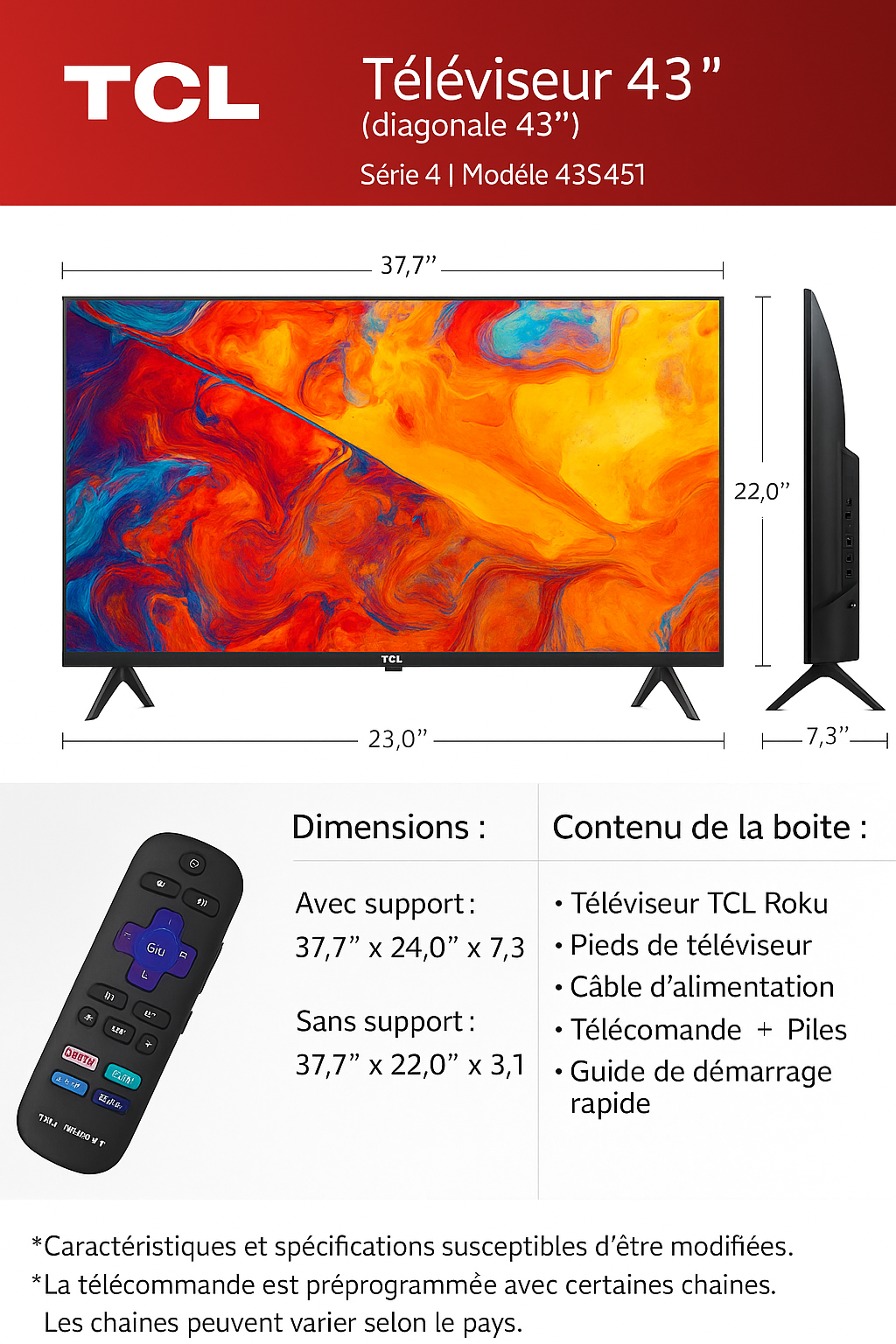 TCL 43” Class S4 4K UHD HDR Smart TV with Roku TV (43S451)