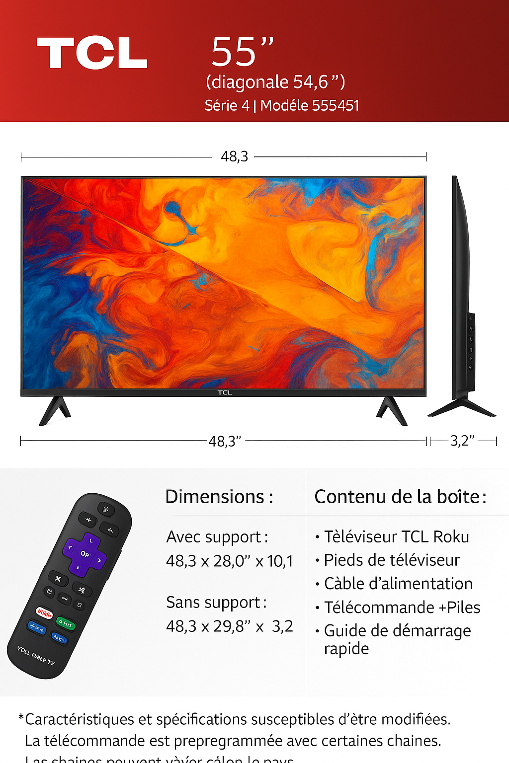 TCL 55" CLASS 4-SERIES 4K UHD HDR LED SMART ROKU TV (55S451)